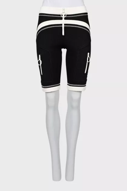 Black and white cycling shorts with raised seams