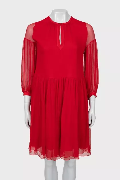 Red silk shift dress
