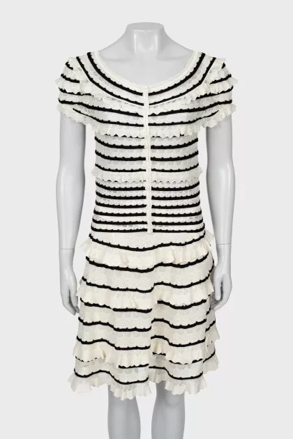 Ruffled cardigan and skirt suit