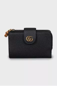 Leather wallet with gold logo
