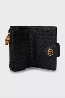 Leather wallet with gold logo