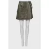 Wrap leather mini skirt