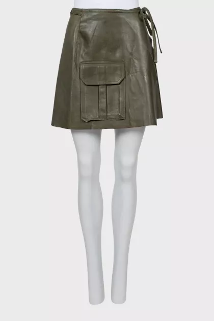 Wrap leather mini skirt
