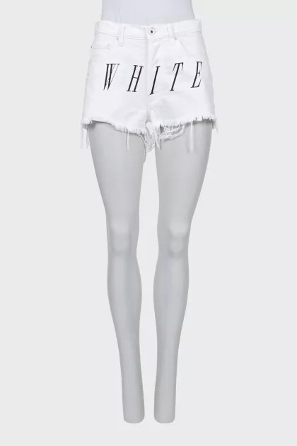 Denim shorts with text print