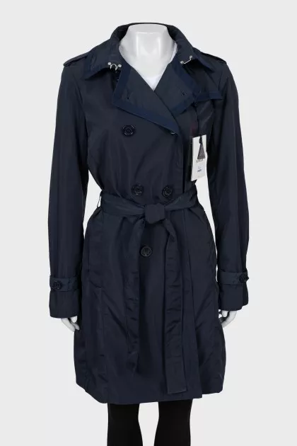 Blue double-breasted raincoat
