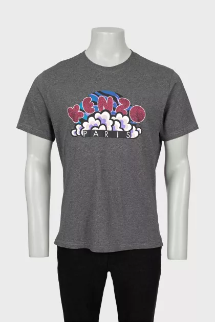 Men's gray T-shirt with brand logo