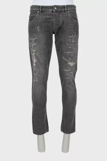 Men's gray distressed jeans