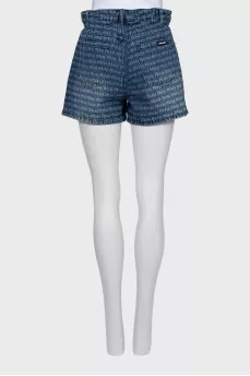 Printed high waist denim shorts