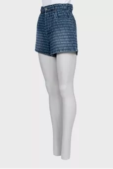 Printed high waist denim shorts