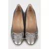 Silver ballerinas with embossed leather