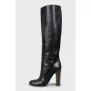 Leather boots with studded heels