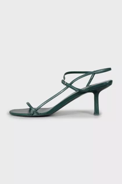 Green leather heeled sandals