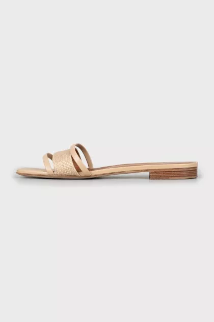 Beige Low Heel Slides