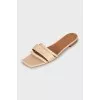 Beige Low Heel Slides