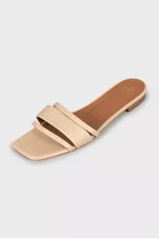 Beige Low Heel Slides