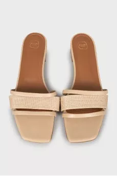 Beige Low Heel Slides