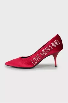 Velor red shoes with rhinestones