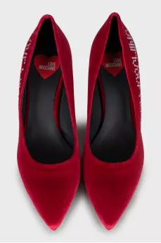 Velor red shoes with rhinestones