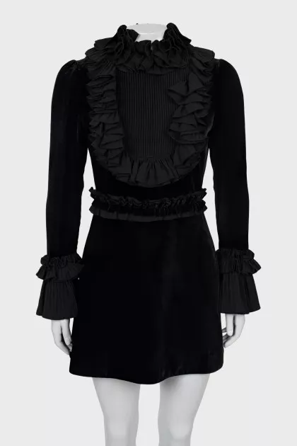 Velor mini dress with ruffles