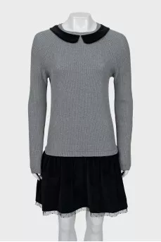 Wool dress with velor collar