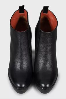 Leather high heel ankle boots