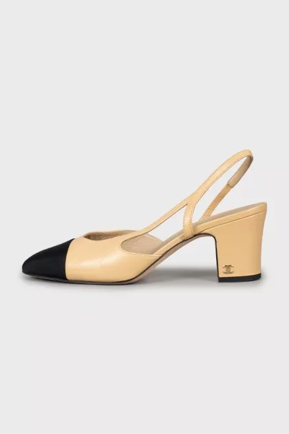 Leather slingbacks with contrast toe