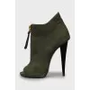 Leather ankle boots with suede heels