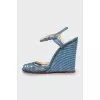 Denim sandals with textured wedge