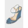 Denim sandals with textured wedge