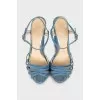 Denim sandals with textured wedge