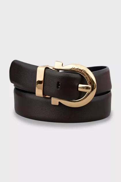 Leather belt with gold buckle