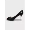 Black leather open toe shoes