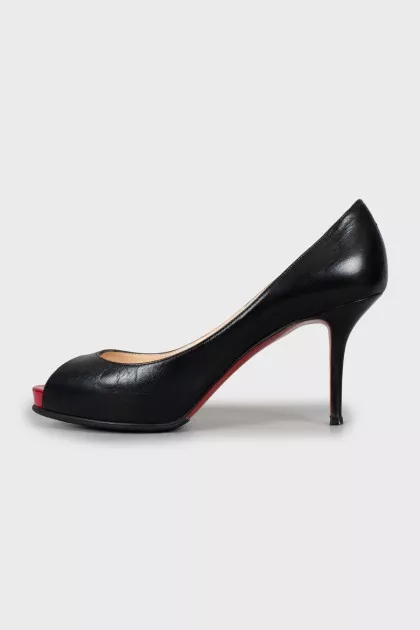 Black leather open toe shoes