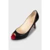 Black leather open toe shoes