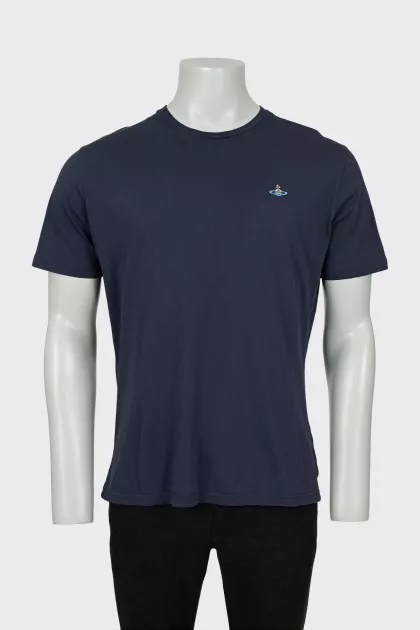Men's blue T-shirt with embroidered logo