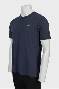 Men's blue T-shirt with embroidered logo