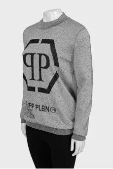 Silver sweater with brand logo