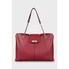Red leather tote bag