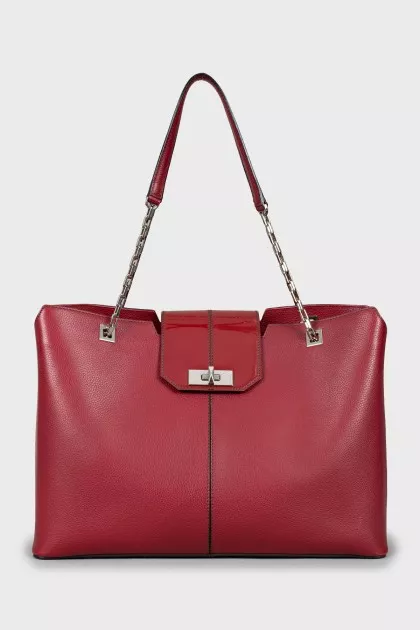 Red leather tote bag