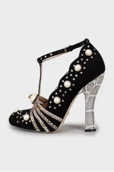 Suede shoes with snake skin