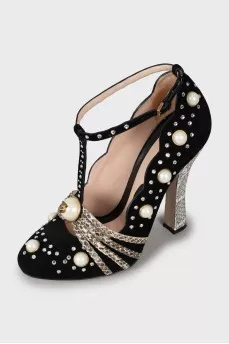 Suede shoes with snake skin