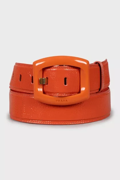 Orange patent leather belt