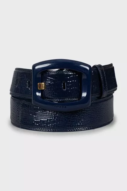 Blue patent leather belt