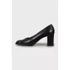 Leather square toe heels
