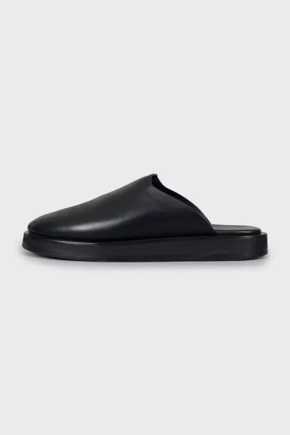 Black leather clogs