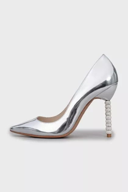 Silver shoes with decorative heels