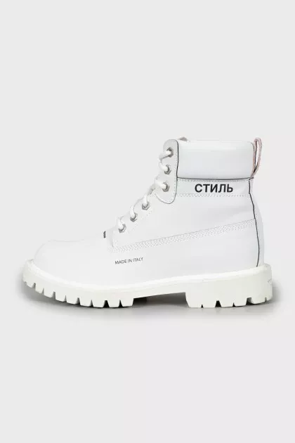 White leather and textile boots