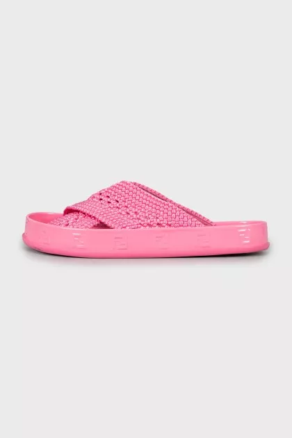 Pink woven slides