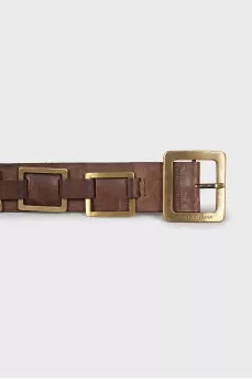 Men's leather belt with gold decor