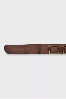 Men's leather belt with gold decor